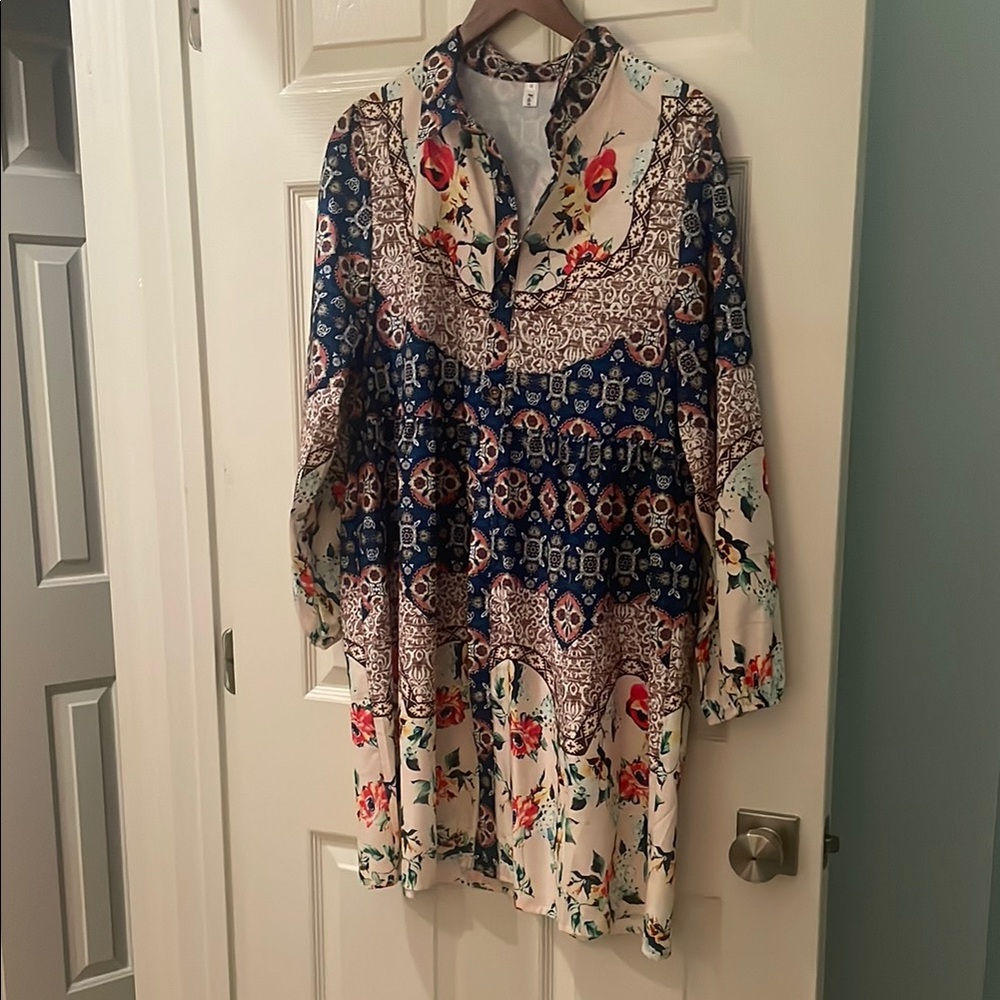 Floral and Geometric Patterned Dress